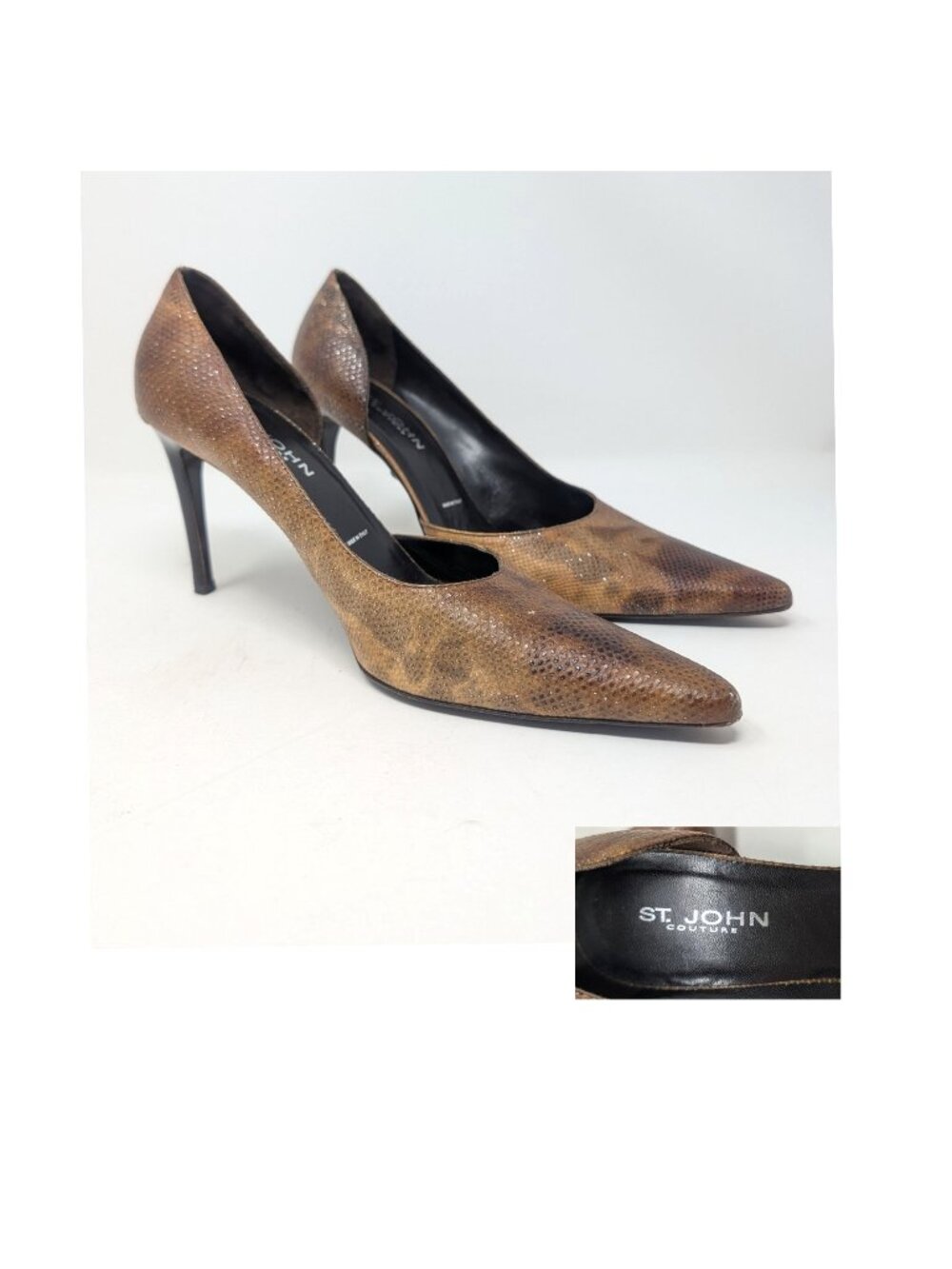 St John Stiletto Heels 8.5 Tan Yellow Snakeskin